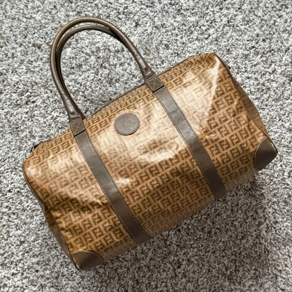 Vintage 1980s Fendi Micro FF Travel Duffle Boston Weekender Bag